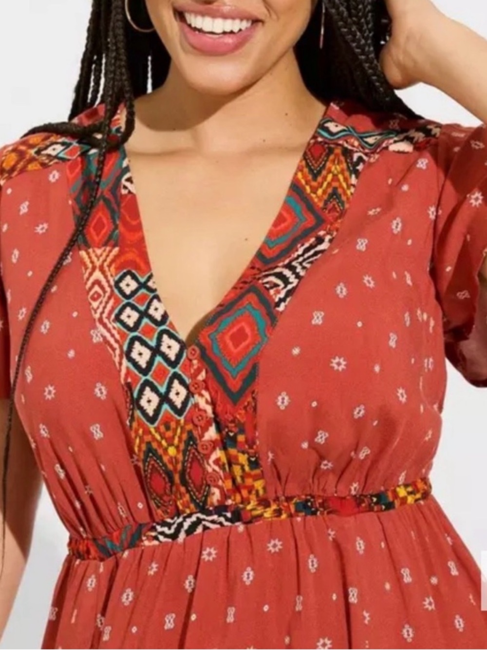 Torrid Boho Red Printed V-Neck Maxi Dress